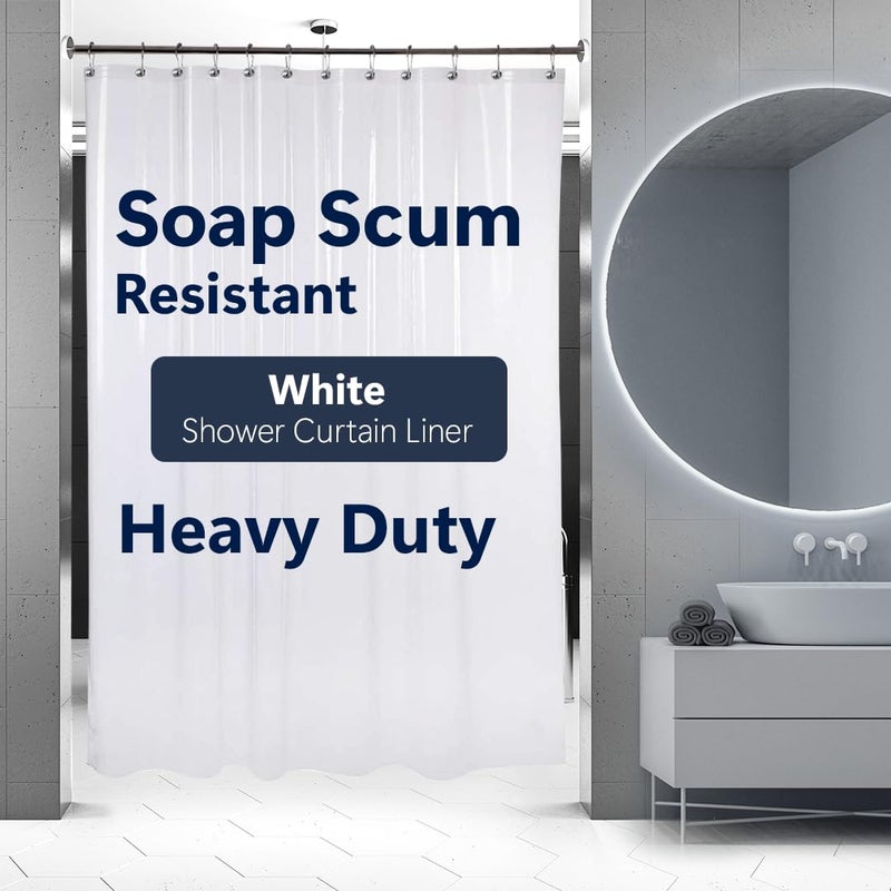Epica Shower Curtain â€“ Strongest Heavy-Duty Clear Vinyl 72x72 Shower Curtain Liner â€“ Stain & Soap Scum Resistant with Rust-Proof Metal Grommets (White) - Image 1